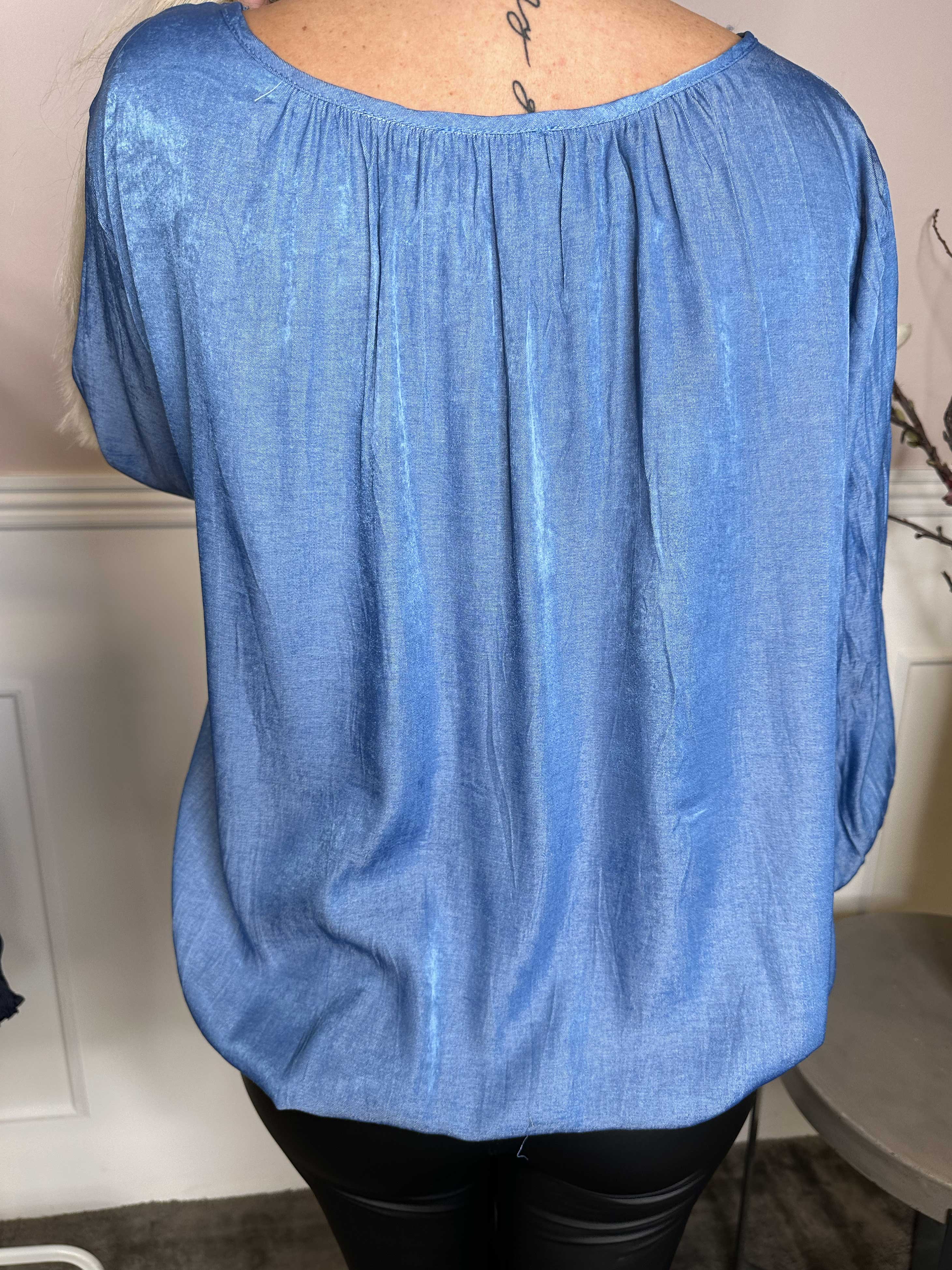 Miracle Denim Shirt L/S - Bluse med elastikkant forneden og lange ærmer